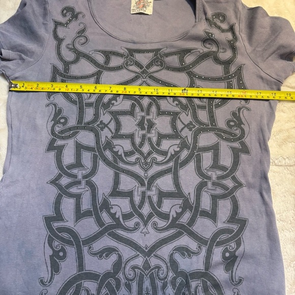 Skinny Minnie Top Large Charcoal Patterned Short-Sleeve Ribbed 100% Cotton Beads - Picture 12 of 14